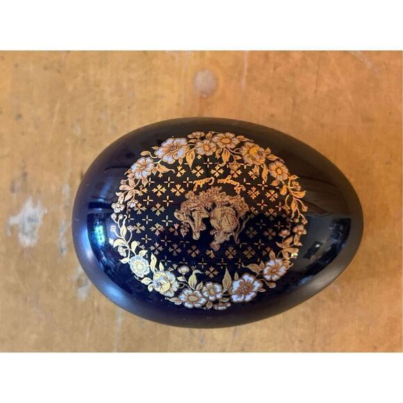 Vintage Limoges Castel France Small Colbalt Blue & 22K Gold Egg Trinket Box (874 - Picture 5 of 9